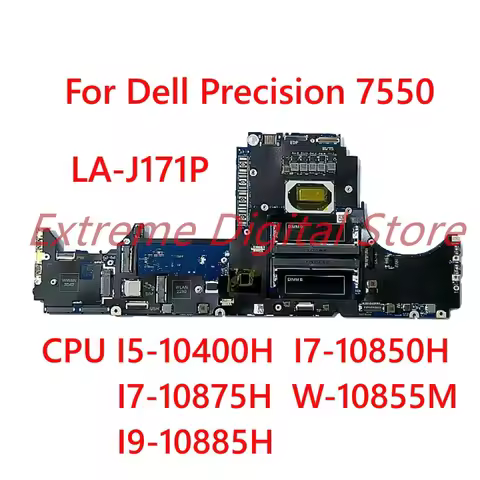For DELL Precision 7550 Laptop motherboard LA-J171P with CPU I5-10400H I7-10850H I7-10875H W-10855M 