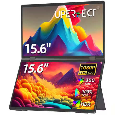 UPERFECT 15.6" Dual Portable Monitor 1080P IPS Folding Stacked Triple Laptop Screen Extender with St