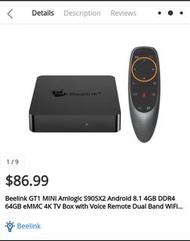 Andriod 電視盒仔 Beelink andriod TV box NEW 全新 無線連接手機Beelink GT1 mini 4K電視盒