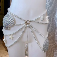 Handmade Pearl เปลือกหอย Bra เครื่องแต่งกาย Multi-Layer Bead String สายโซ่คาดเอว ชุดสําหรับดําน้ํา M