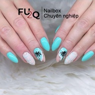Nailbox Fu2Q - Pointed Design Fake Nails, Blue Paradise Beach Nails in the Sea and Sky Blend.