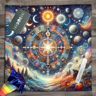 Multiverse Star Chart Tarot Altar Cloth | Sun - Moon - Planet Symbols, Dreamy Mat for Immersive Astr