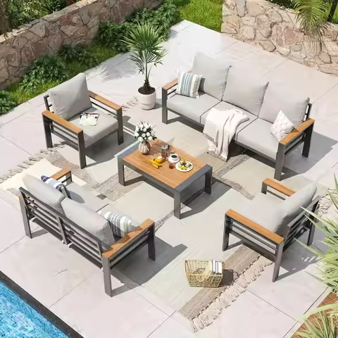 Aoxun Aluminum Patio Furniture Set 7 Seats, Oversized Outdoor Sectional with Washable Thick Cushions