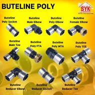 SYK Buteline Poly MTA FTA Male Tee Elbow Reducer Socket Tee Poly Pipe Connector Parts Penyambu Paip 