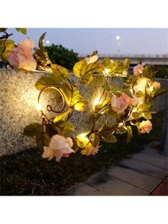 2m Luces Led De Cadena De Vid De Flores De Rosa Artificial, Guirnalda De Rosa De Luz De Hadas De Planta Y Pared Colgante De Follaje Verde Para Decoración De Bodas, Arcos De Puerta, Cumpleaños, Fiestas De Jardín Y San Valentín