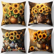 1pc/pcs Vintage Sunflower Decorative Printed Pillowcase 45*45cm(excluding Pillow)