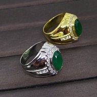 แหวนพลอยโมรา (Chalcedony/ Agate) สีเขียวหยก ตัวเรือนเงินแท้92.5%ชุบทอง ไซด์นิ้ว 66 เบอร์ 11 US มีใบรับประกันสินค้าจากทางร้าน