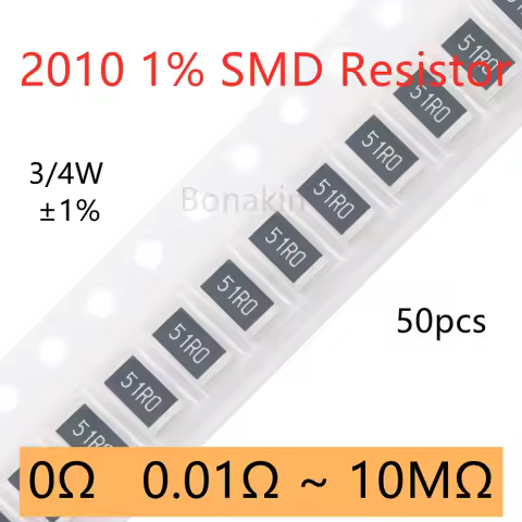 50pcs 2010 SMD Resistor ±1% 0.01R0.03R0.05R0.1R0.15R0.2R0.3R0.5R2R3.3R10R20R5.1R100R200R330R1K1.2K2.