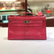 95%NEW二手Kelly Pochette 艷桃粉銀扣蜥蜴皮J刻 5J/Fuchsia Phw Lizard Skin #Mini Kelly一代 #香榭站正品