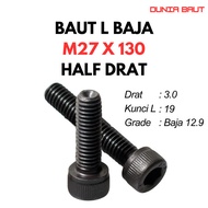 12.9 Steel L Bolt M27X130 / 27X130 / M27 X 130 / 27 X 130 HT - Black Hex Socket Head Cap Screw