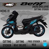 Cutting Sticker Beat Deluxe - Aksesoris Motor Stiker Honda Beat 2020 2021 2022 Schotlite Cutting Stiker Striping Lis Variasi Beat Deluxe / CBS / ISS / Street Hologram Laser Krom Pelangi dan Warna Solid Simple Minimalis Elegant Stylish MCMG 01