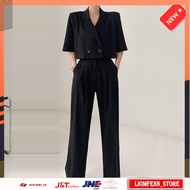 Blazer Suits Set Women Premium Bornladies Women 2 Pieces Blazer Sets Short Sleeve Jackets &amp; High Waist Wide Leg Pants Elegant Female Solid Suits