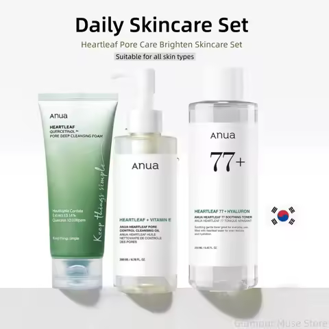 Korean ANUA Heartleaf Set 77 Soothing Acne Toner,Daily Lotion,Deep Cleansing Foam and Facial Cleansi