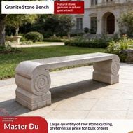 Natural Marble Long Stone Bench with Backrest, Outdoor Garden Park Villa Seat, Durable Courtyard Pat