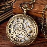 復古懷錶 青銅鏤空齒輪翻蓋項鍊掛錶 時間時光齒輪零件羅馬字鏤空懷錶 古典時尚創意個性紀念齒輪懷錶