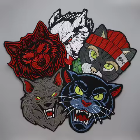 Embroidery Fierce tigers, leopards, wolf heads, animals patch Badge Iron on for Clothing Jacket Vest