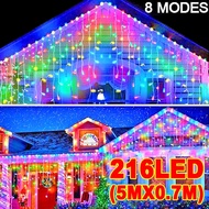 🌙Lampu Raya 5M216LED EU Plug Window Curtain Fairy Lights String Light Outdoor Waterproof Light For H