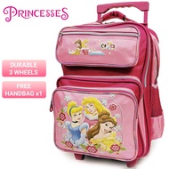Disney Princesses 3-Wheel 3D Kid Children Trolley School Bag Backpack Beg Sekolah