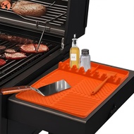 [YDS]Silicone Grill Mat for Gas Grill Side Burner Gas Grill Side Table Mat BBQ Utensil Holder Spatula Mat for Kitchen Stove Grill Worktops