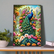 One Piece 5D DIY Peacock and Flowers Art Oil Painting Kit, Full Diamond Embroidery Mosaic, Velvet Fa