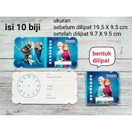 Folded birthday invitation card contains 10 Frozen characters