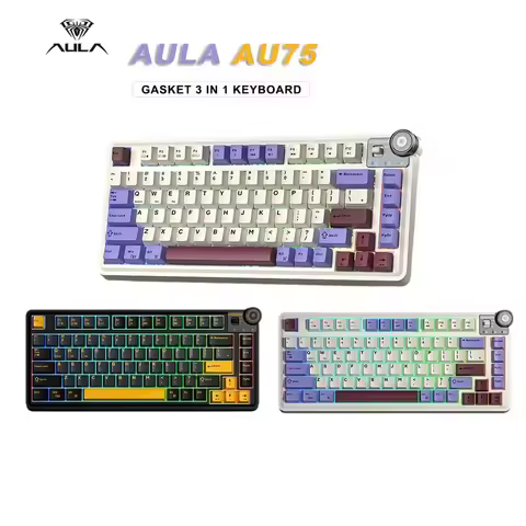 Aula AU75 Wireless Mechanical Keyboard Hot-Swap Gasket Gaming Keyboard with Knob BT/2.4G/Wired Tri-M