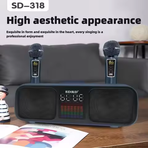 SD318 wireless dual microphone karaoke speaker all-in-one machine Bluetooth speaker outdoor portable