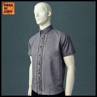 Obra ni Juan Slim Jack Polo Barong With Borders - Blue Gray (#8072)