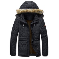 เสื้อโค้ทผู้ชาย หนามาก แต่งฮู้ดเฟอร์ กระเป๋าใหญ่ ( 10112MM สีดำ)