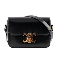 【CELINE】TRIOMPHE凱旋滑面小牛皮小型斜背包(黑色)/平行輸入