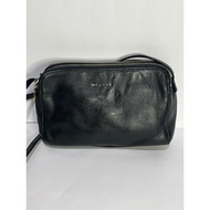 Pre-loved Mclanee black leather 3 compartment sling bag with flaws