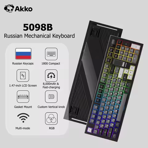 Akko 5098B Mechanical Keyboard Russian Keycaps Hot Swap with 1.47-inch LCD Screen 2.4G/Bluetooth Wir
