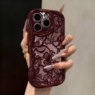 เคสโทรศัพท์ลายลูกไม้ดอกไม้น่ารัก เนื้อครีม สีเบอร์กันดี ลายคลื่นนุ่ม พิมพ์ลายใหม่ เคสพิมพ์แบน เข้ากั
