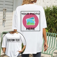 Customized Y2K Style Women Loose White T-Shirt, Upload Your Photo, Text/Blessing/Name/Meaningful/Int