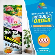 Spanduk Banner 60x160 Es Jeruk, Es Permen Karet, Thai Tea, Es Mojito Custom Desain