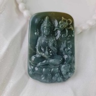 危料牛仔藍 文殊菩薩牌件 生肖兔守護神 | 天然A貨翡翠