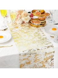 1入組閃亮鋁箔薄網紗桌布，桌旗，純色桌面裝飾，適用於婚禮，生日派對