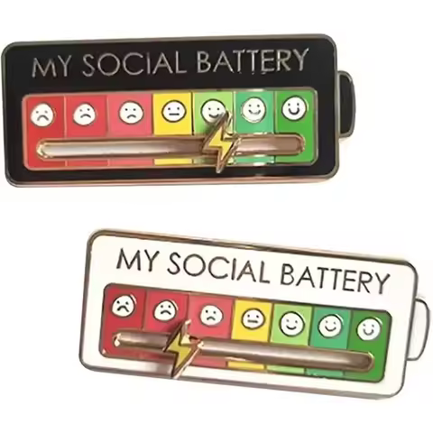 My Social Energy Battery Mood Conversion Brooch Personalized Sliding Social Metal Badge Cloud Smilin