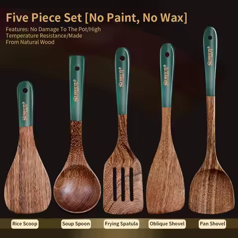New Natural Wooden Spatula Set,Non Stick Pan Special Wooden Spatula,Heat-Resistant Wooden Spatula,Wo
