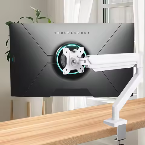 Single Monitor Mount for 13″–32″ Screens, Height Adjustable Monitor Arm with C-Clamp & Grommet Base,