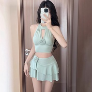 Halter Split Swimsuit Women's 2025 High-End Halter Small Breast Sexy Seaside Vacation Bikini/6.27 b/