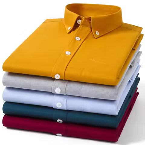 New 100% Pure Cotton Men Shirts Long Sleeve Dress Shirts Male Slim Social Business Blouse Solid Colo