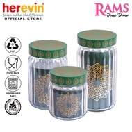 Herevin 3 Pcs Embossed Canister Set / 1 Pc Embossed Canister 0.8L / 1.2L / 1.6L / Set Balang Kuih Raya Kedap Udara