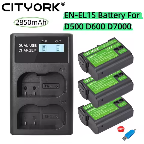 2850mAh EN-EL15 Battery For Nikon D500 D600 D610 D7000 810A P520 800E 7500 530 7200 7100 7500，For Mi