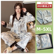 XB M-5XL Silk Pyjamas Set - Plus Size, Long Sleeves for Women
