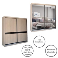 (INSTALLATION) 5/6/8ft x 8ft Anti-jump 2 sliding doors wardrobe/ Melamine Wardrobe /Almari Baju (14-