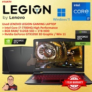 #1647 *Used Lenovo Legion 15.6” Gaming Laptop Intel i7-7700H 8GB RAM 512GB SSD 1TB HDD NVIDIA GTX105