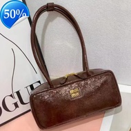 2025 Miu New Oil Wax Leather Bowling Bag High-Quality Patent Leather Handbag Versatile Commuter Wome