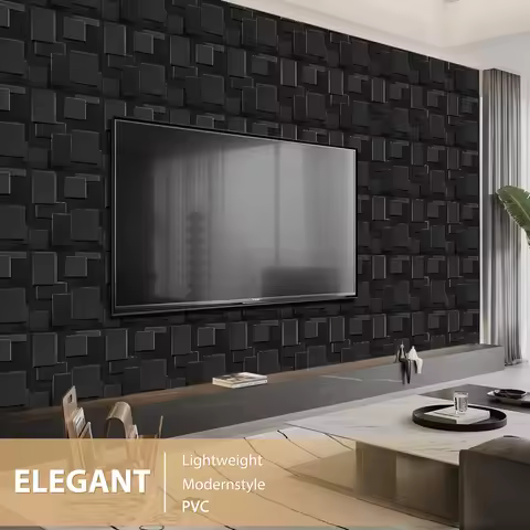 3D Wall Panel, PVC Textured Wall Panels for Interior Wall Décor, Pack of 30 Tiles 30X30cm Black, 29 