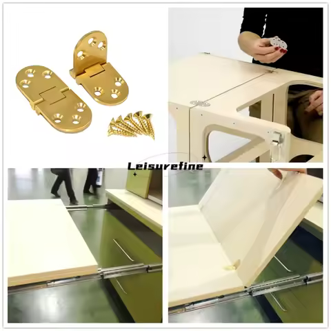2pcs 180 Degree Copper Flap Hinges w/screws Flip Round Table Concealed Clamshell Hinge Folding Furni